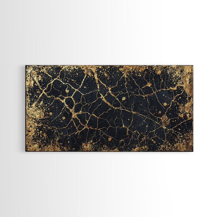 Black Gold Cracked Marble Wall Art, Abstract African Art Print, Luxury Canvas Decor, Earth Tone Textured Statement Piece