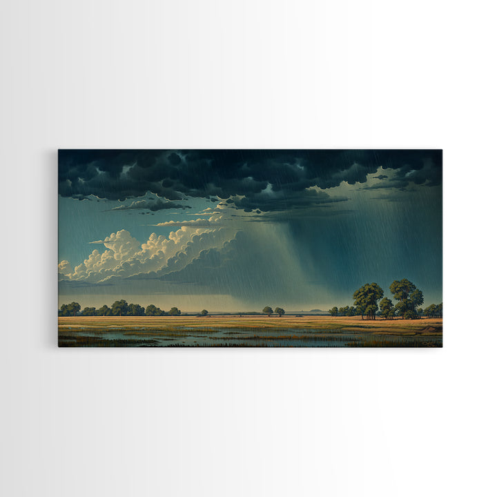 Dramatic Rainstorm Over African Wetlands Canvas Print, African Landscape, Safari Decor, Nature Wall Art, Statement Home Decor