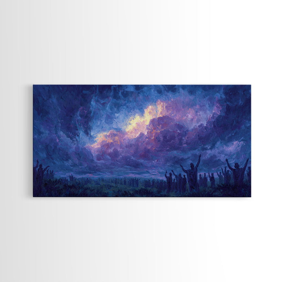 Mystic Purple African Storm Sky With Silhouettes Canvas Print, Spiritual Wall Art, Dreamy Landscape, Afrocentric Decor Gift