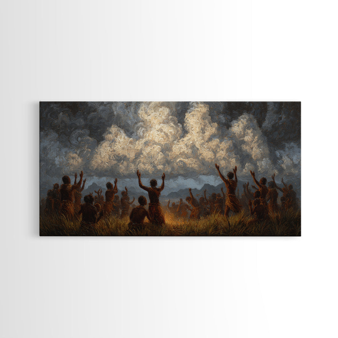 African Celebration Under Storm Clouds Wall Art, Afrocentric Culture Print, Black People Decor, Dramatic Safari Landscape