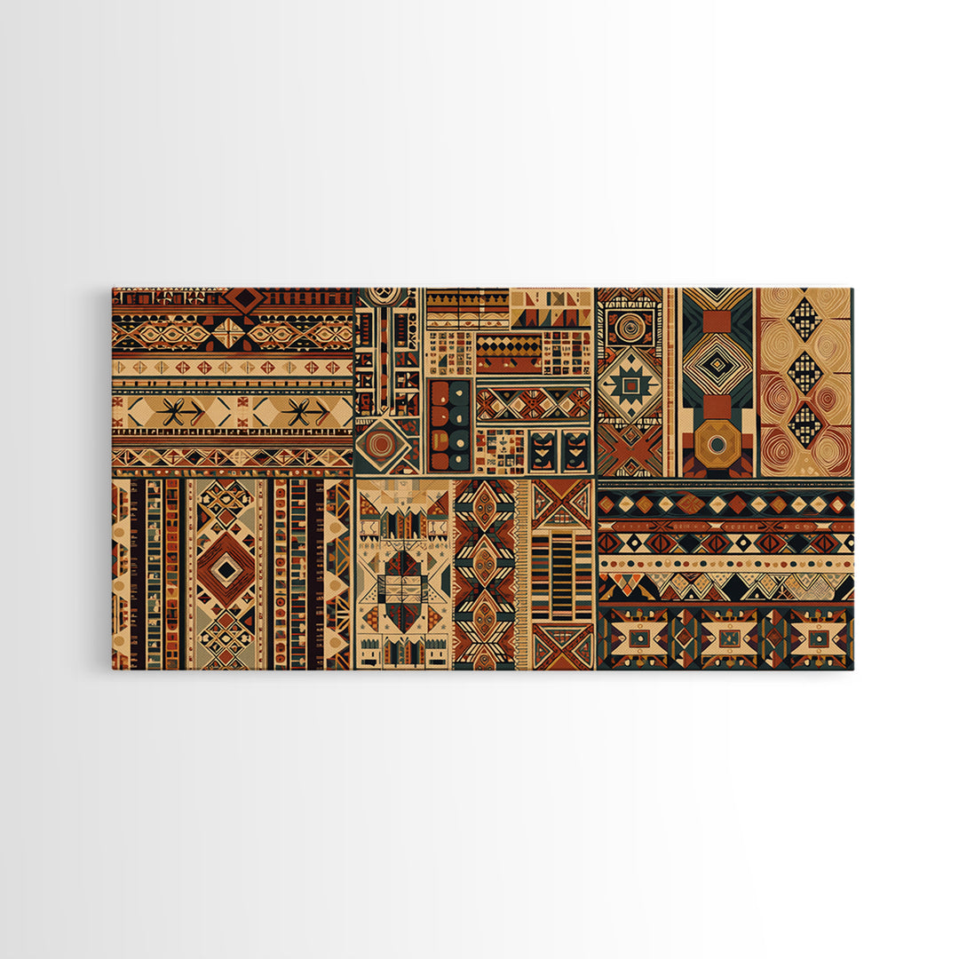 Intricate African Textile Patterns Framed Canvas Print, Ankara Wall Decor, Tribal Geometric Art, Ethnic Home Decor Gift Idea
