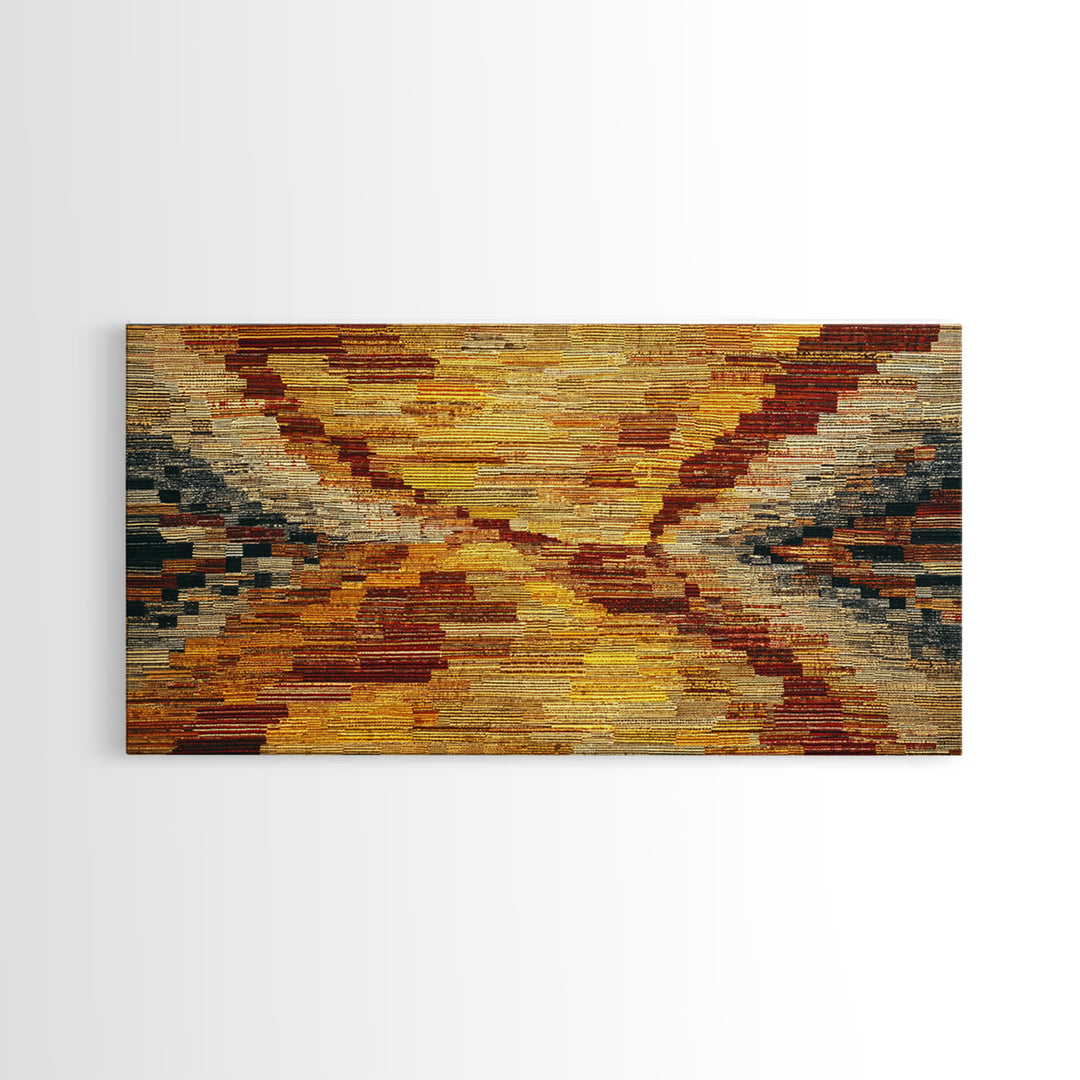 Rustic Mud Cloth Sunset Abstract Wall Art, African Fabric Print, Earth Tone Textile Decor, Boho Cultural Home Decor Gift