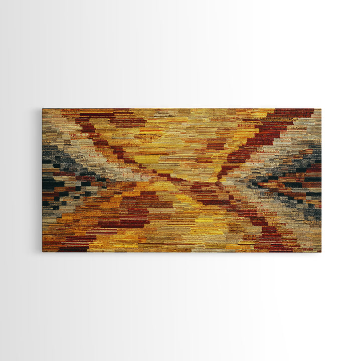 Rustic Mud Cloth Sunset Abstract Wall Art, African Fabric Print, Earth Tone Textile Decor, Boho Cultural Home Decor Gift