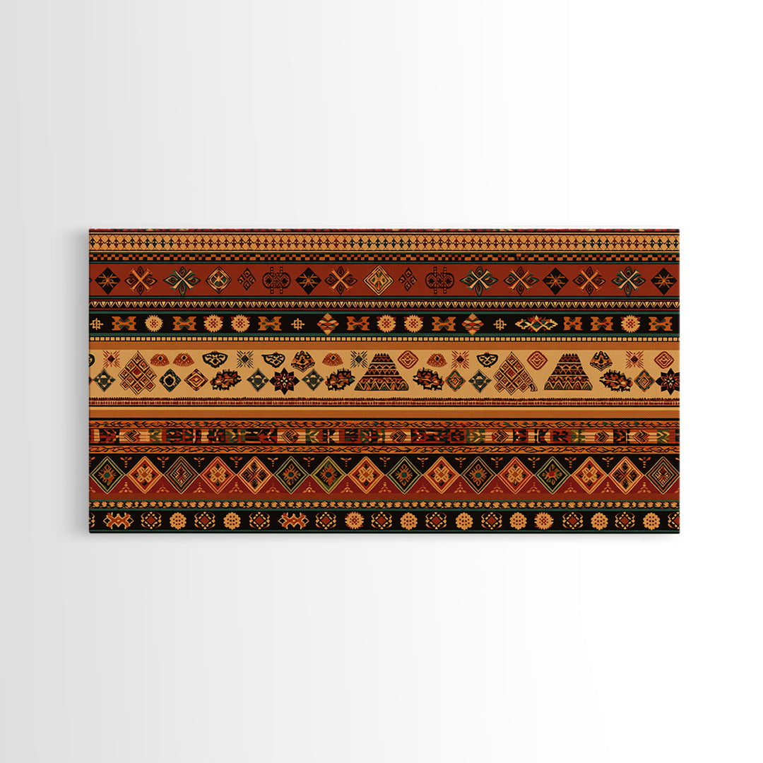 Traditional African Stripe Textile Wall Art, Ankara Pattern Print, Tribal Wall Decor, Warm Cultural Home Decor For Living Room