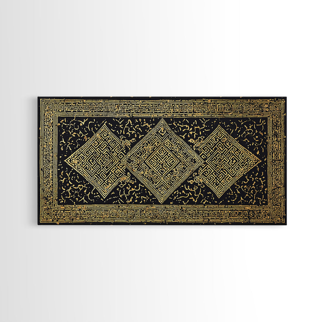 Ornate Black Gold African Pattern Wall Art, Luxury Canvas Decor, Tribal Geometric Print, Elegant Cultural Home Decor Gift