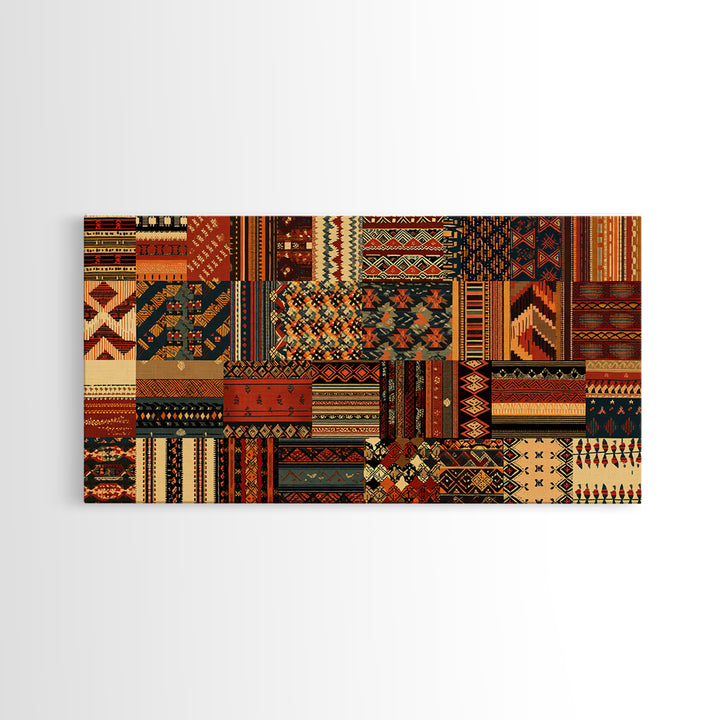 Tribal Ankara Quilt Textile Canvas Print, African Fabric Patterns, Boho Wall Decor, Ethnic Art Print For Modern Home Decor