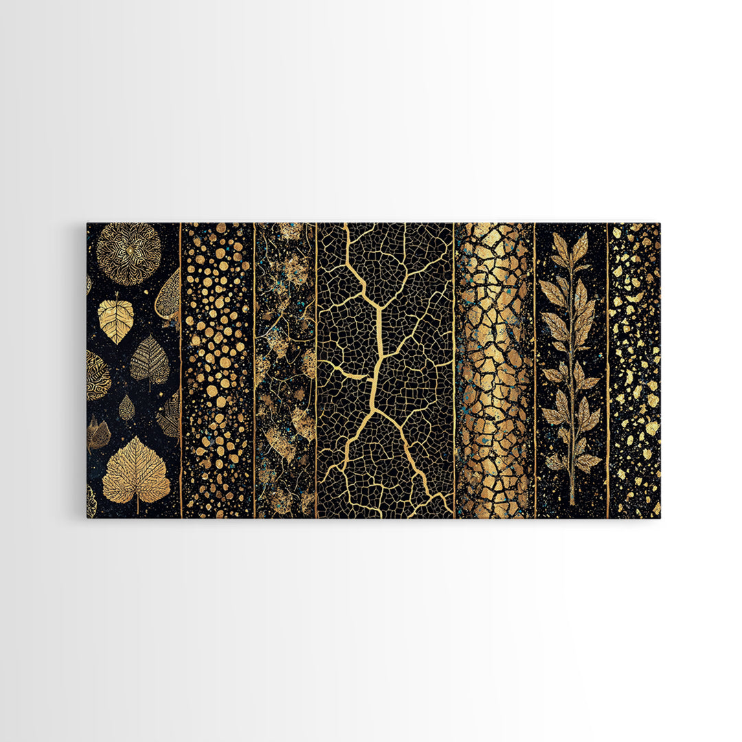 Black And Gold African Patterns Canvas Print, Luxury Abstract Tribal Textile Wall Decor, Modern Boho Home Decor Gift For Office