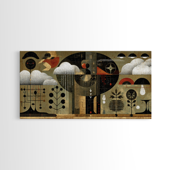 Abstract African Rain Birds Wall Art, Mid Century Tribal Patterns, Modern Afrocentric Decor Canvas Print Gift For Living Room