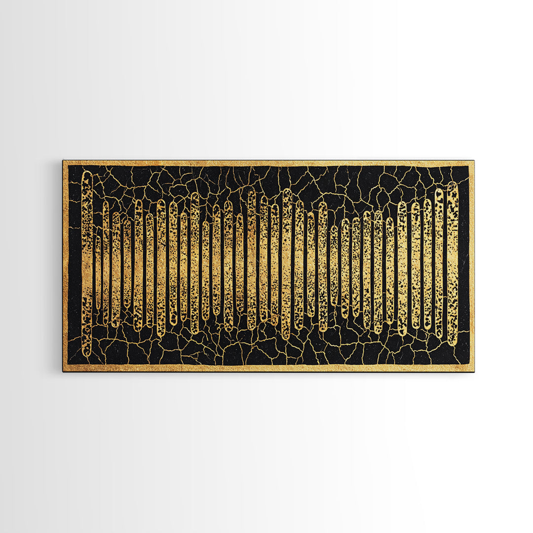 Black Gold African Textile Lines Wall Art, Abstract African Art Print, Tribal Pattern Canvas, Modern Afrocentric Decor Gift