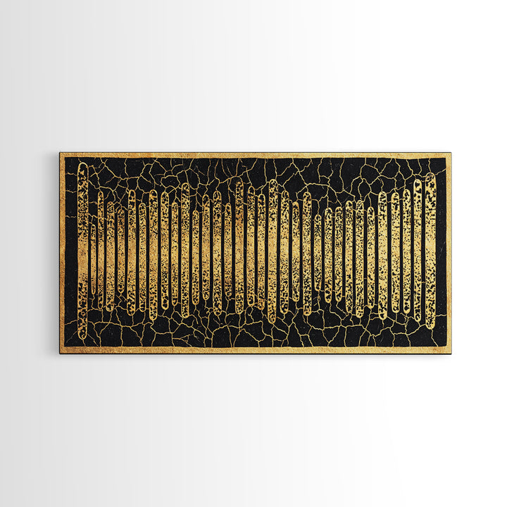 Black Gold African Textile Lines Wall Art, Abstract African Art Print, Tribal Pattern Canvas, Modern Afrocentric Decor Gift