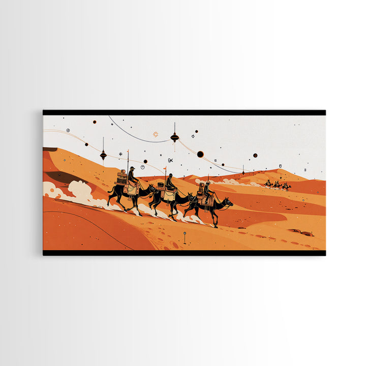 Orange Sahara Camel Caravan Wall Art, African Safari Art, Boho Desert Landscape, Modern African Decor, Travel Poster Gift