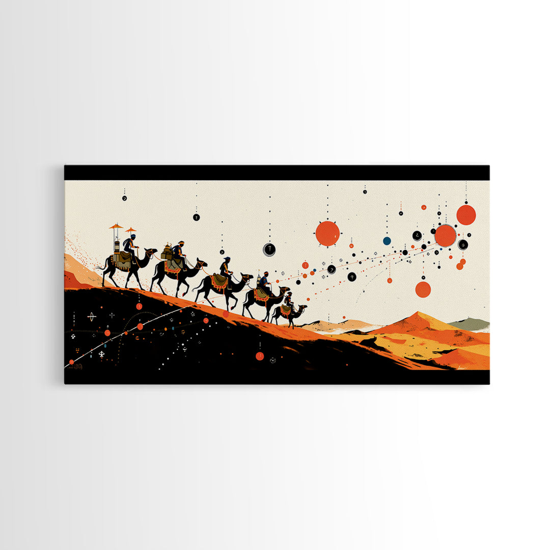 Abstract Camel Caravan Wall Art, Orange Desert Dunes, African Safari Art, Boho Wall Decor, Modern African Art Print Gift