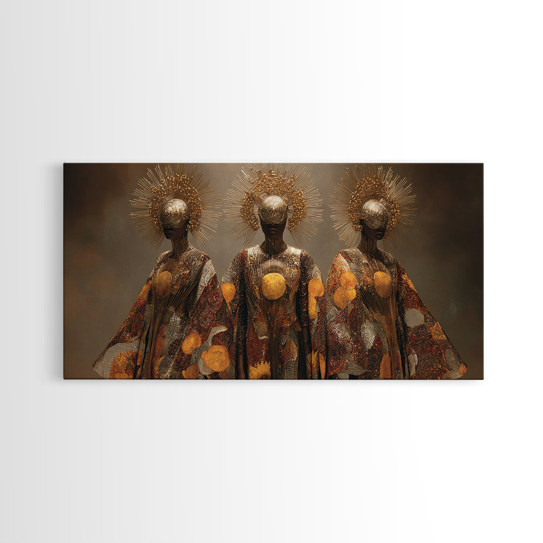 Golden Halo Black Goddesses Wall Art, African Women Art, Spiritual Wall Decor, Luxury Canvas Art, Empowered Women Home Decor Gift