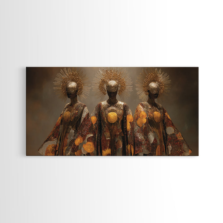 Golden Halo Black Goddesses Wall Art, African Women Art, Spiritual Wall Decor, Luxury Canvas Art, Empowered Women Home Decor Gift