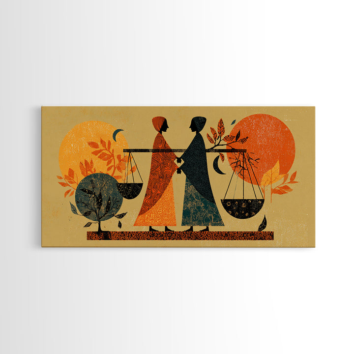 African Women Carrying Scales At Sunset Wall Art, Canvas Print, Afrocentric Decor, Cultural Justice Artwork Gift For Her