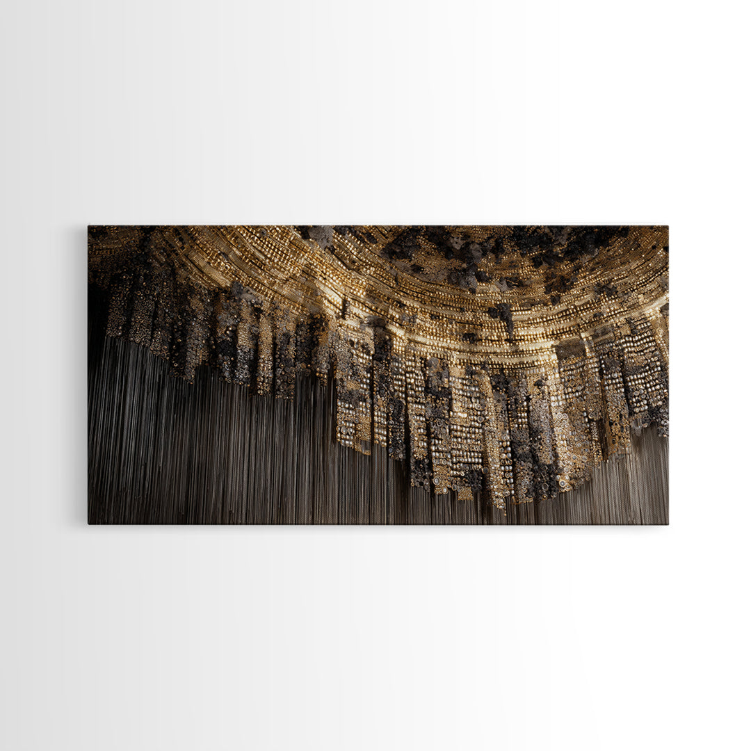 Golden Beaded Chandelier Abstract Canvas Print, Luxury African Art Decor, Black And Gold Wall Decor, Statement Home Decor