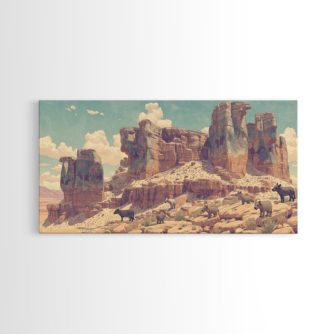 Desert Elephant Canyon Canvas Print, African Safari Art, Serengeti Wall Art, Animal Landscape, Rustic Living Room Decor Gift