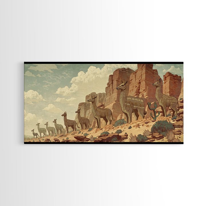 Majestic Giraffes Walking Through Desert Canyon Wall Art African Safari Art, Serengeti Landscape Decor For Living Room Gift