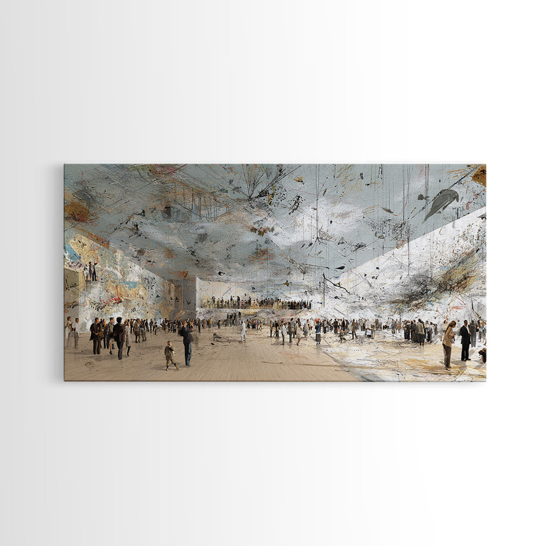 Vast White Museum Crowd And Light Beam Wall Art, Contemporary Abstract Art Print, Modern Office Decor, Large Gallery Canvas