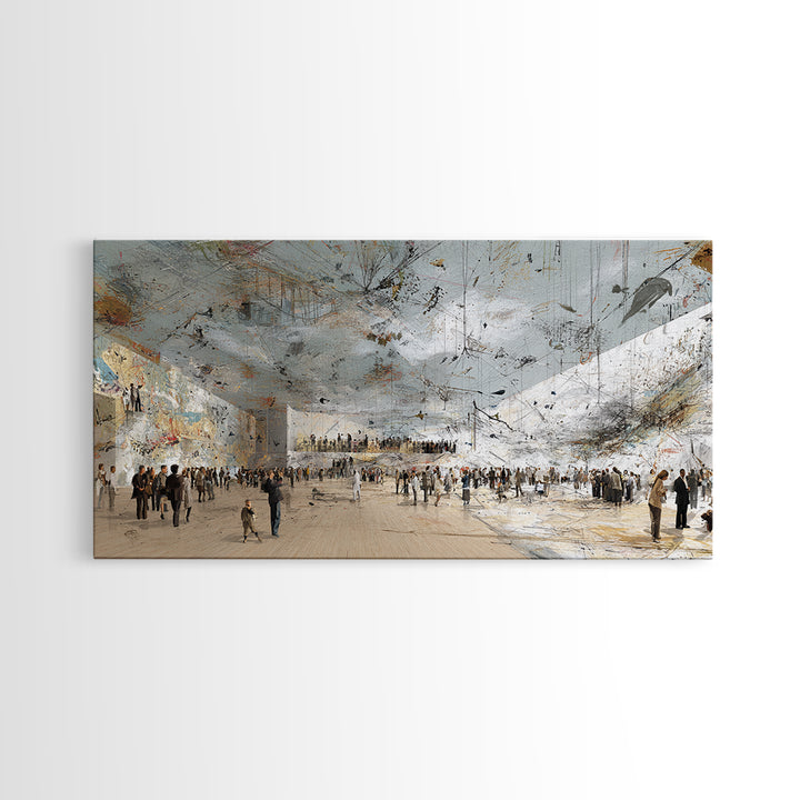 Vast White Museum Crowd And Light Beam Wall Art, Contemporary Abstract Art Print, Modern Office Decor, Large Gallery Canvas