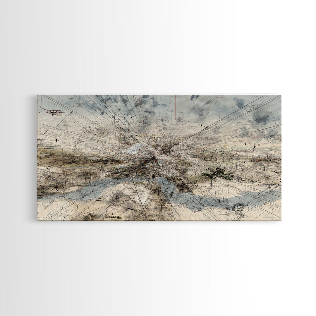 Abstract Desert Map Lines Over Sparse Landscape Wall Art, Modern Minimalist Art Print, Earth Tone Office Decor Canvas Gift