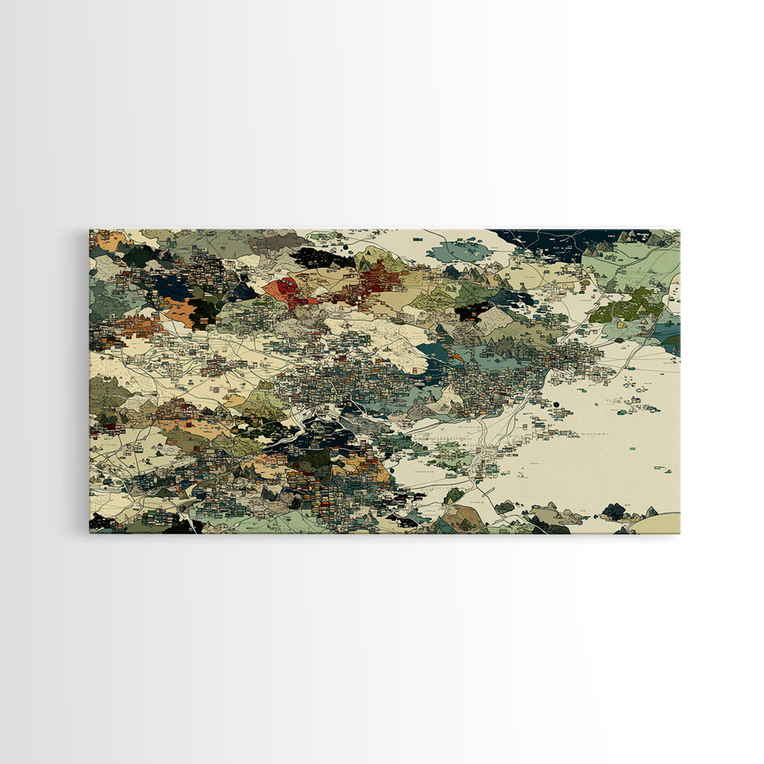 Earth Tone African Landscape Map Canvas Print, Abstract Travel Art, Beige Green Wall Decor, Cultural Office Home Decor Gift