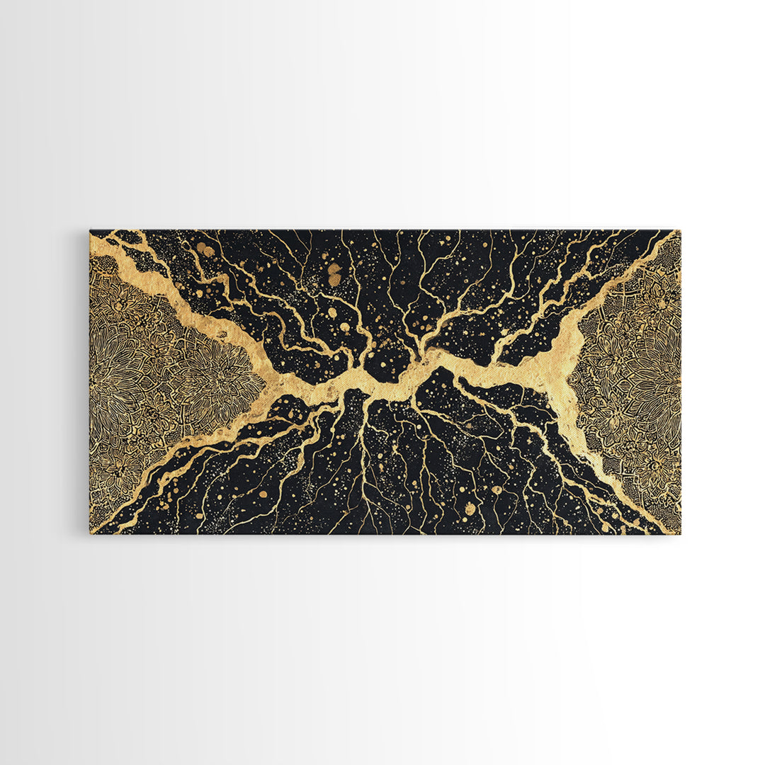 Black Gold Abstract Cracked Earth Wall Art, Luxury Canvas Print, Textured Modern Decor, Bold Statement Elegant Home Decor Gift