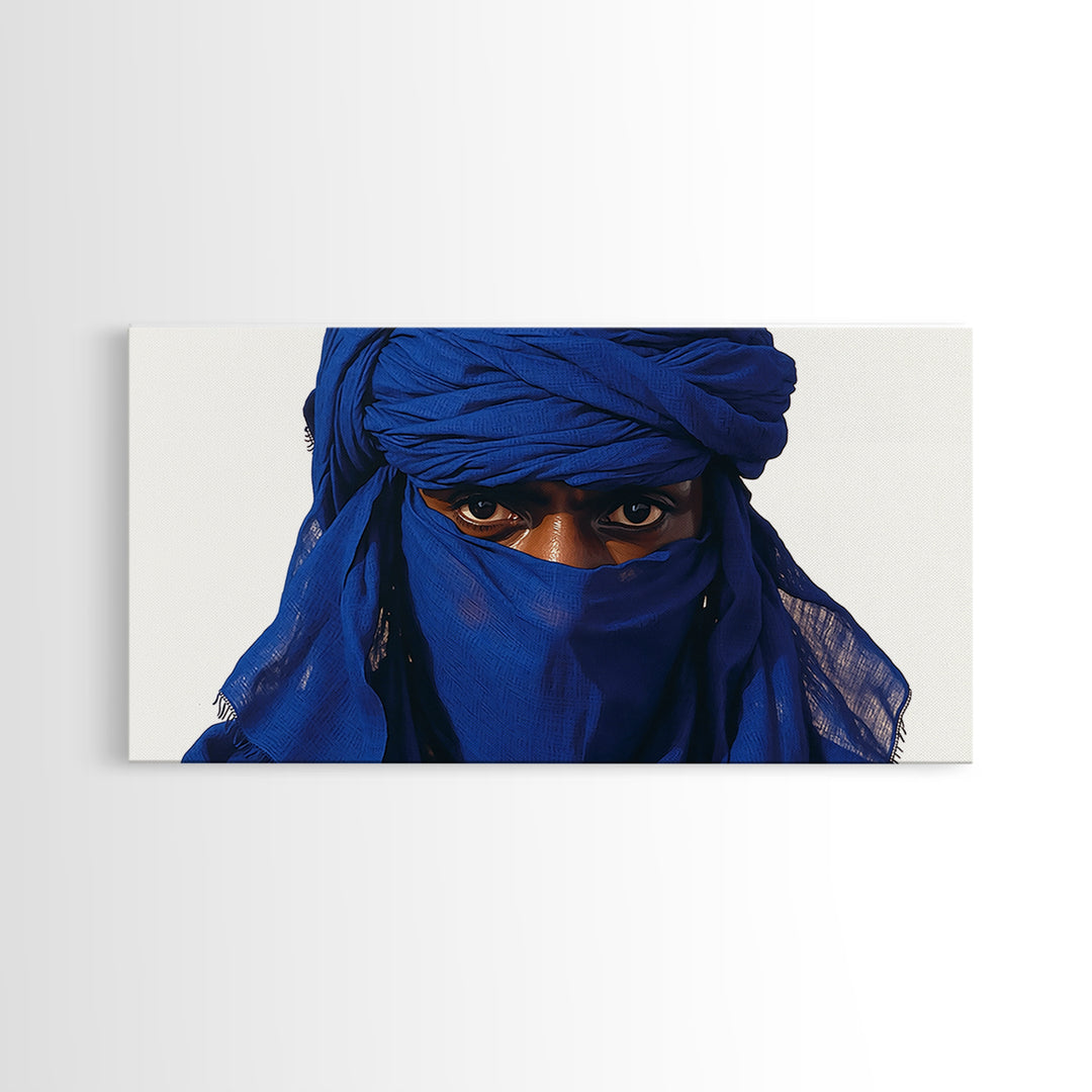 Blue Tuareg Man Eyes Canvas Print, African Portrait Wall Decor, Sahara Nomad Black Art For Modern Afrocentric Home Decoration
