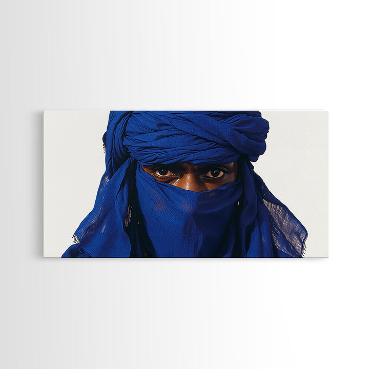 Blue Tuareg Man Eyes Canvas Print, African Portrait Wall Decor, Sahara Nomad Black Art For Modern Afrocentric Home Decoration