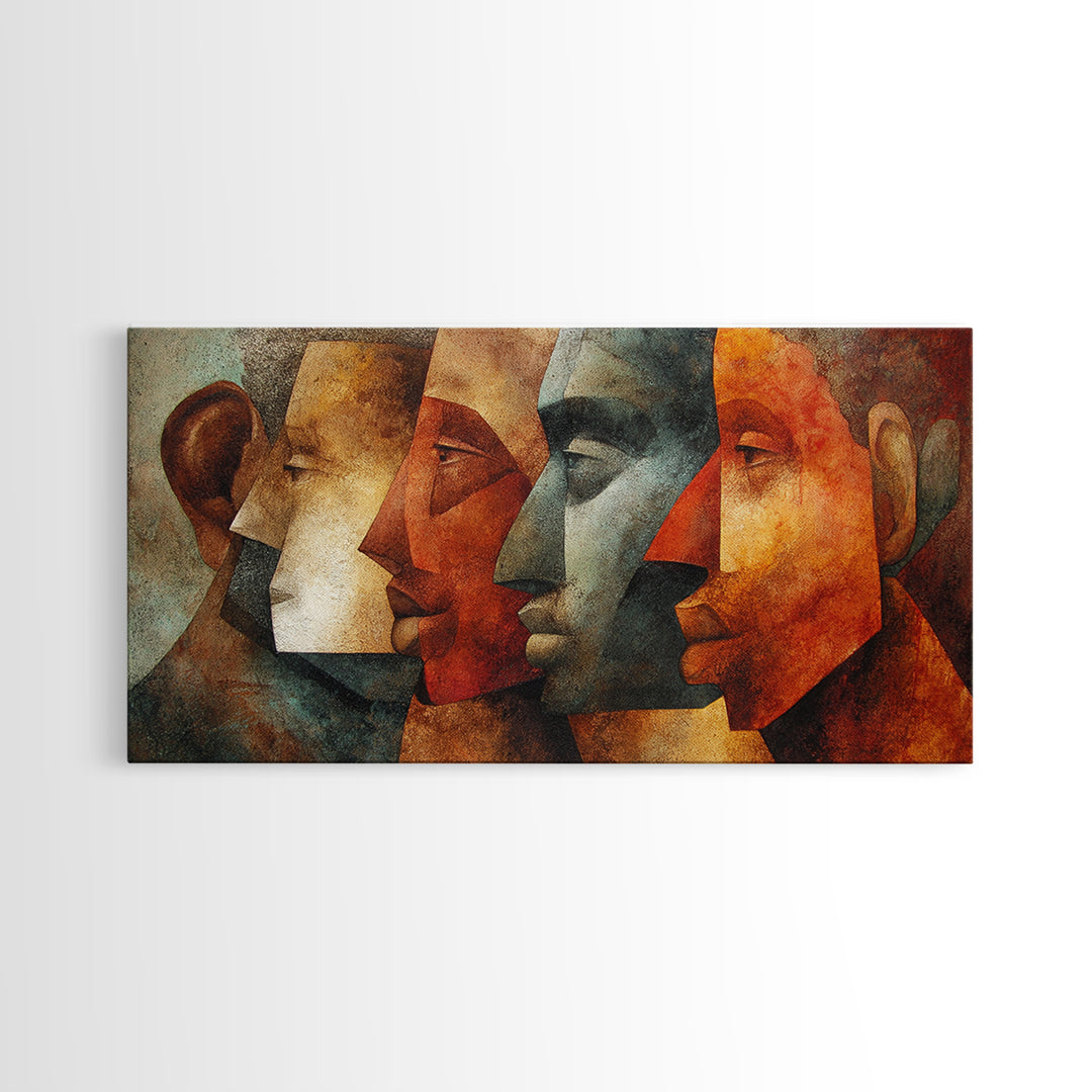 Earth Tone Cubist African Faces Wall Art, Abstract Ethnic Portrait Decor, Modern Black Culture Art For Living Room Gallery