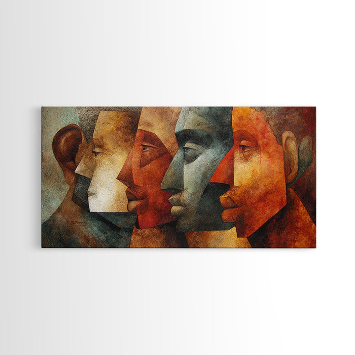 Earth Tone Cubist African Faces Wall Art, Abstract Ethnic Portrait Decor, Modern Black Culture Art For Living Room Gallery