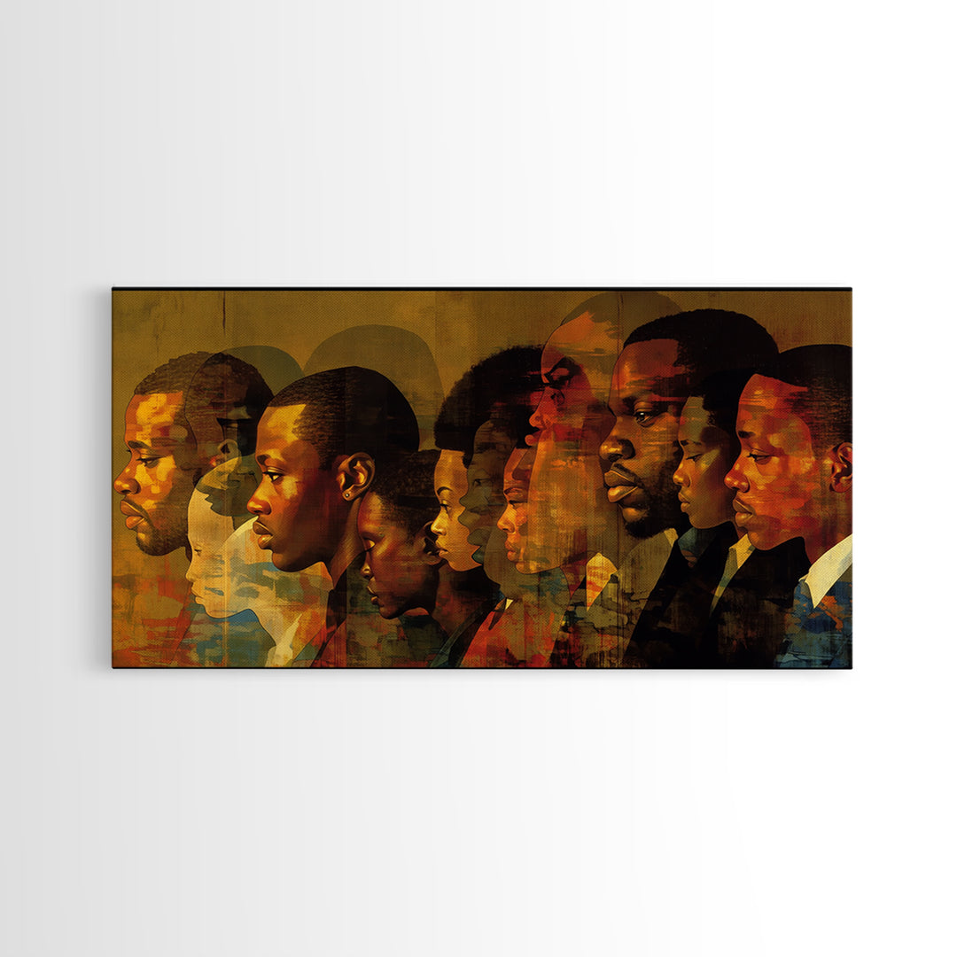 Layered Black African Profiles Framed Canvas Print, Abstract Portrait Wall Decor, Afrocentric Culture Art For Home Gallery Decor