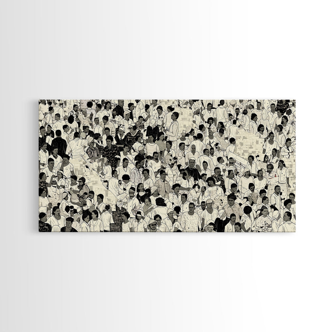 Monochrome African Crowd Scene Wall Art, Afrocentric Black Culture Print, Diaspora People Decor, Modern Gallery Canvas Gift