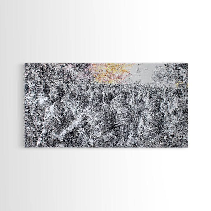 Gold Sun Over Textured African Landscape Canvas Print, Safari Wall Decor, Abstract Nature Scene, Modern Black White Art Gift