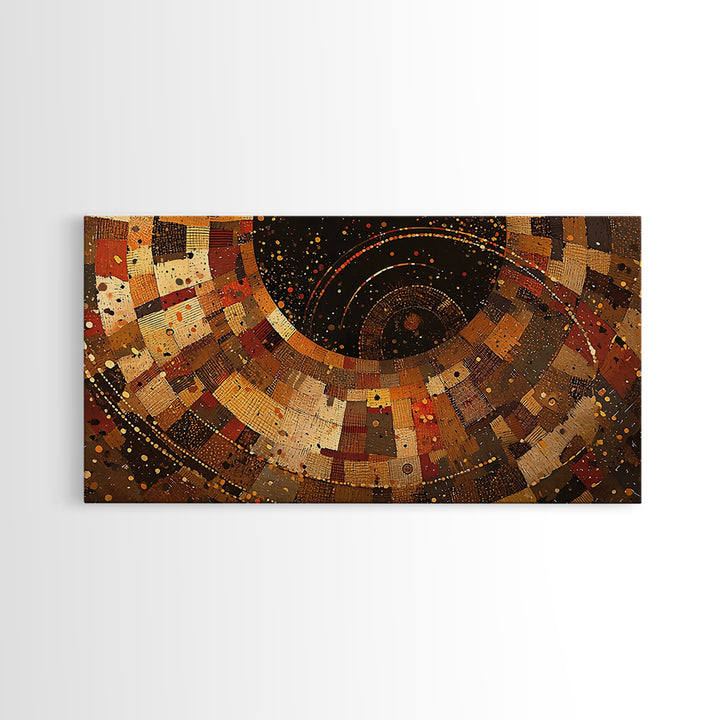 Earth Tone African Textile Spiral Canvas Print, Abstract Ankara Pattern Wall Decor, Boho Cultural Modern Living Room Art Gift