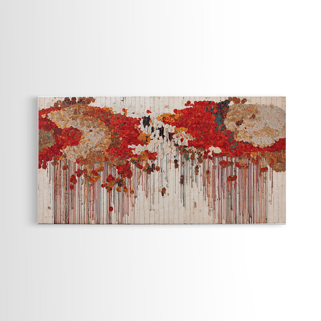 Red Gold Dripping World Map Wall Art, African Inspired Abstract Painting Print, Bold Global Decor For Living Room Canvas
