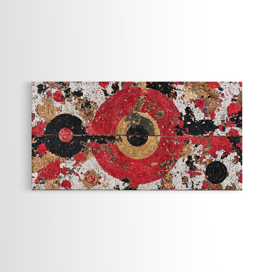 Red Black Gold African Target Abstract Wall Art, Geometric Textile Pattern Print, Bold Afrocentric Modern Decor Canvas Gift