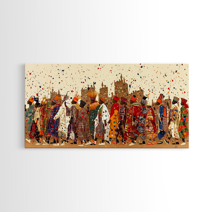 Vibrant African Festival Procession Canvas Print, Ankara Fashion Parade Wall Decor, Cultural Celebration Art For Living Room