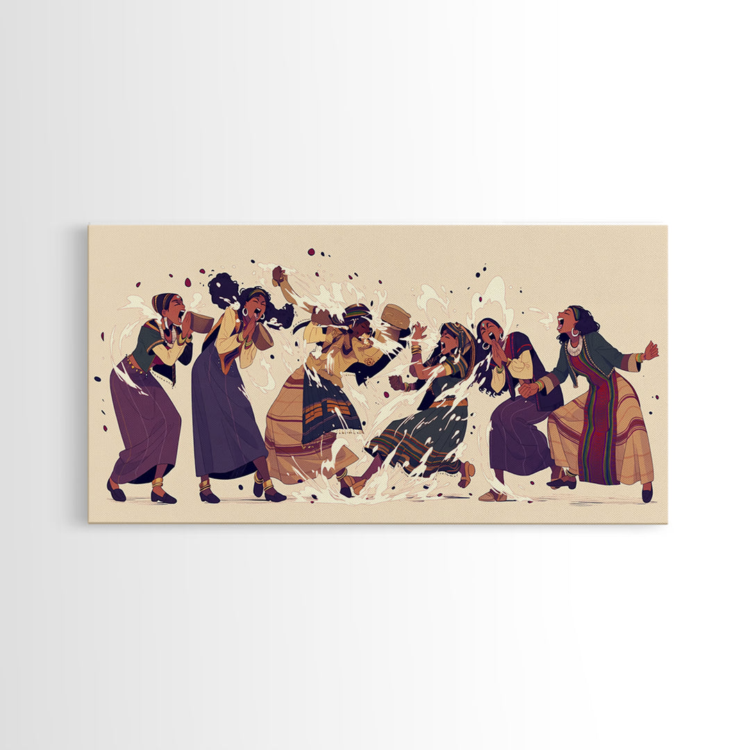 Joyful African Women Dancing Wall Art, Cultural Celebration Painting, Black Women Art, Feminine Afrocentric Home Decor Gift