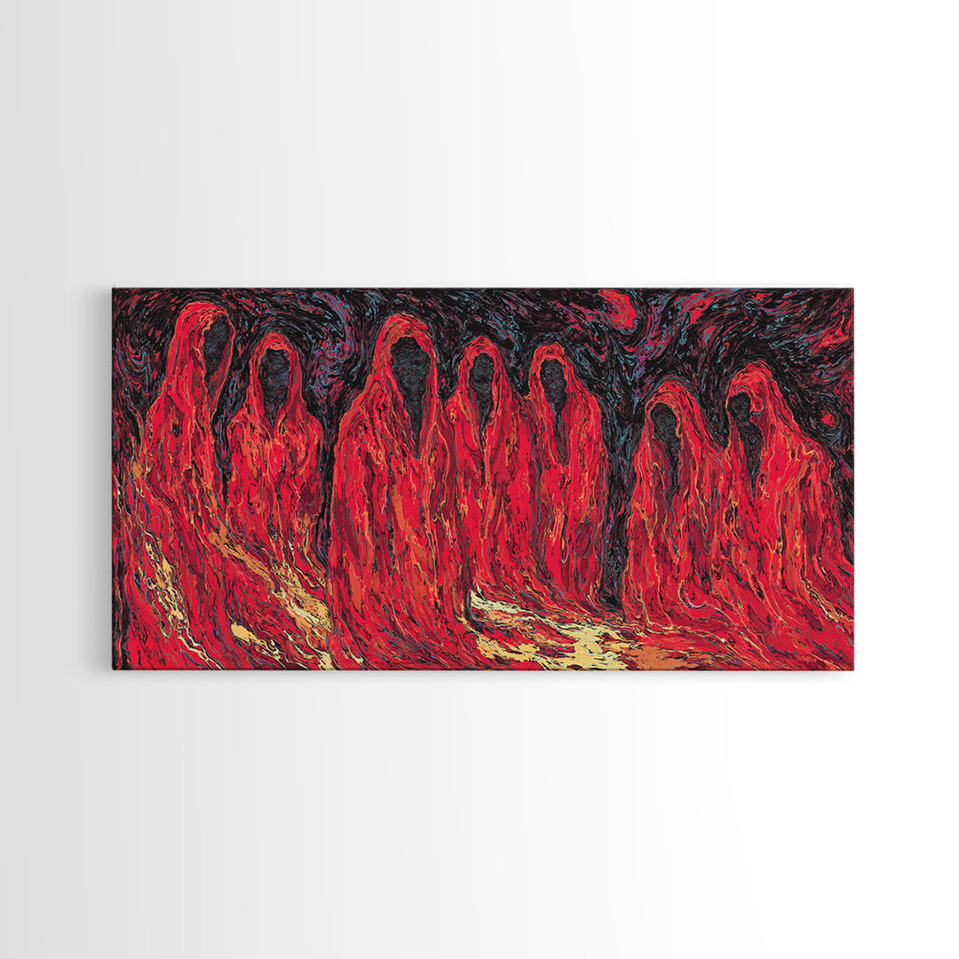 Red Spirit Procession Abstract Wall Art, African Inspired Figures, Mystical Cultural Painting, Bold Black And Red Decor Gift
