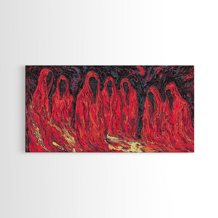 Red Spirit Procession Abstract Wall Art, African Inspired Figures, Mystical Cultural Painting, Bold Black And Red Decor Gift