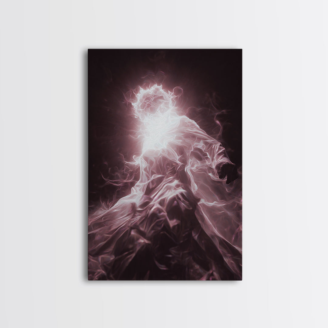 Glowing Ethereal African Goddess Framed Canvas Print, Mystical Figure Wall Art, Spiritual Black Art Decor, Dreamy Home Gift