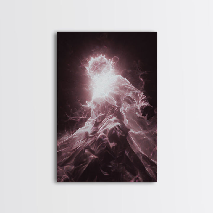 Glowing Ethereal African Goddess Framed Canvas Print, Mystical Figure Wall Art, Spiritual Black Art Decor, Dreamy Home Gift