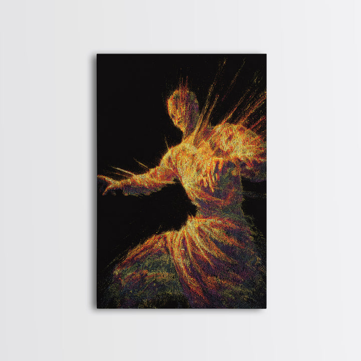 Fiery Abstract African Dancer Canvas Print, Afrocentric Wall Art, Black Culture Art, Spiritual Motion, Bold Home Decor Gift