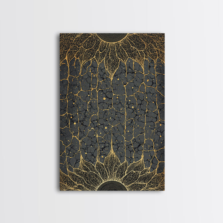 Gold Rooted Tree Of Life Wall Art, Black And Gold Abstract Art, Spiritual Wall Decor, Modern African Inspired Canvas Print