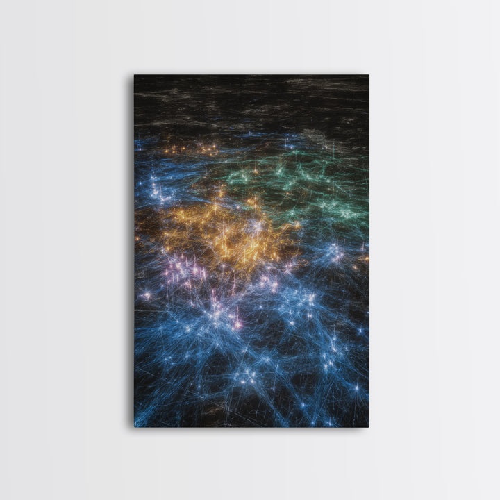 Glowing Data Constellation Abstract Wall Art, Modern Canvas Art, Digital Art, Blue Home Decor, Large Office Decor Gift For Him