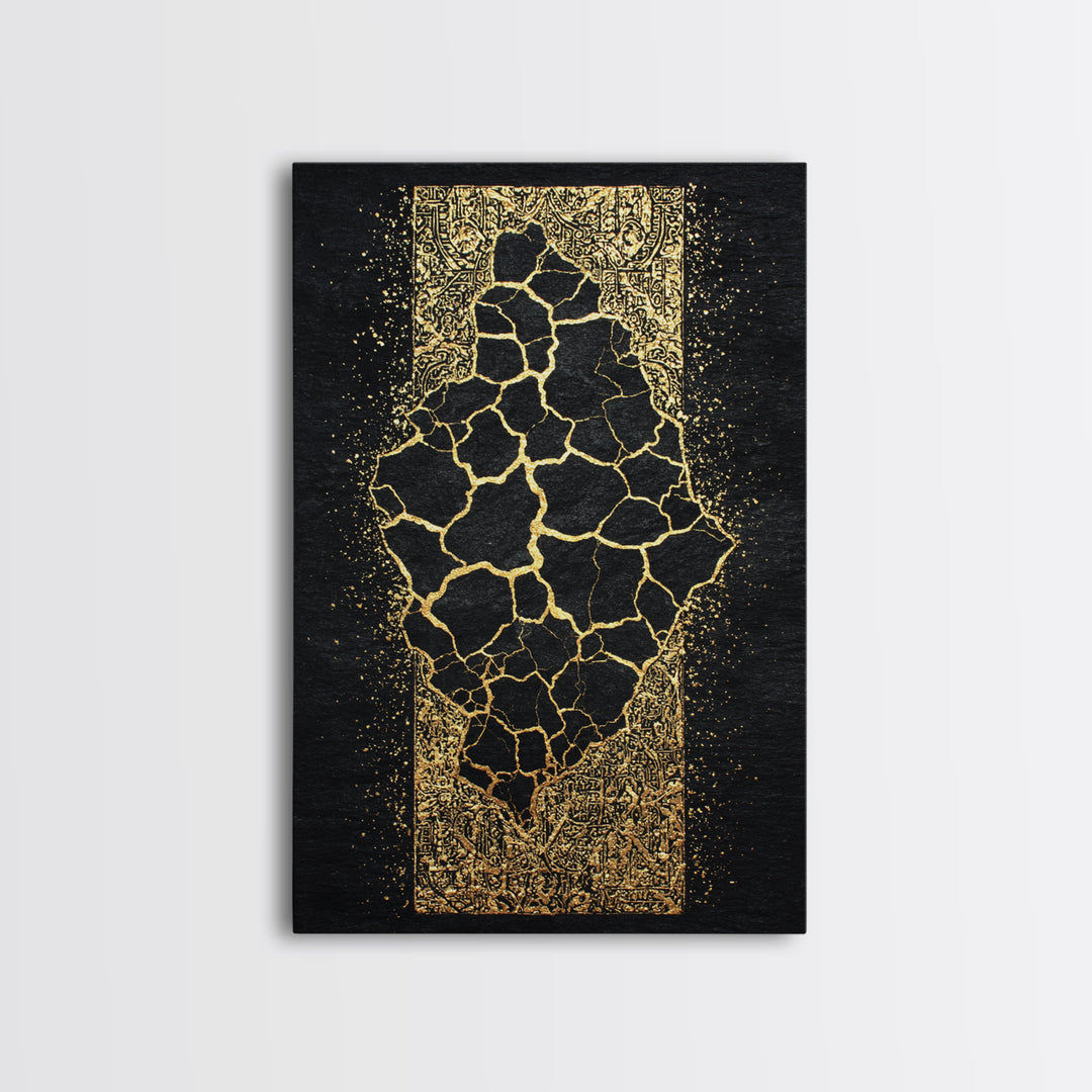 Cracked Gold African Map On Black Canvas Print, Abstract African Art, Black And Gold Art, Cultural Wall Decor Gift For Home