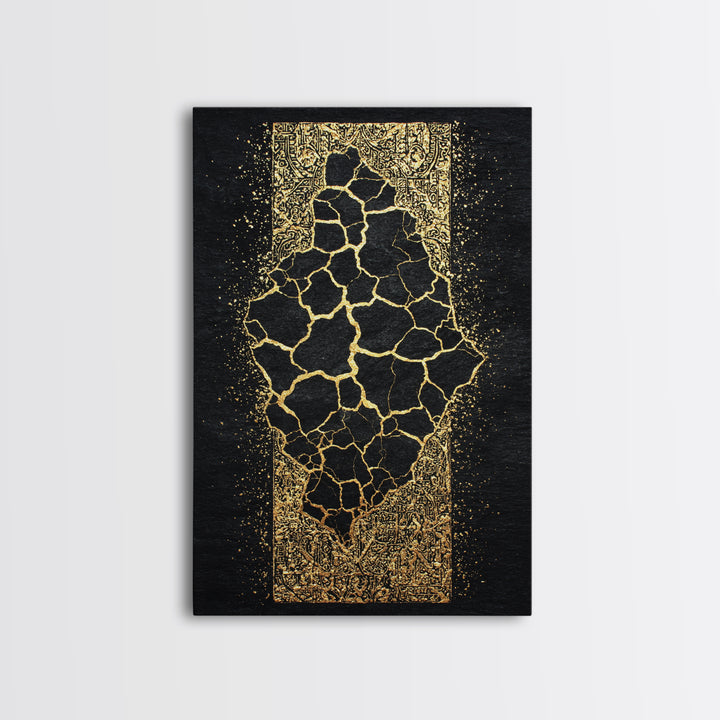 Cracked Gold African Map On Black Canvas Print, Abstract African Art, Black And Gold Art, Cultural Wall Decor Gift For Home