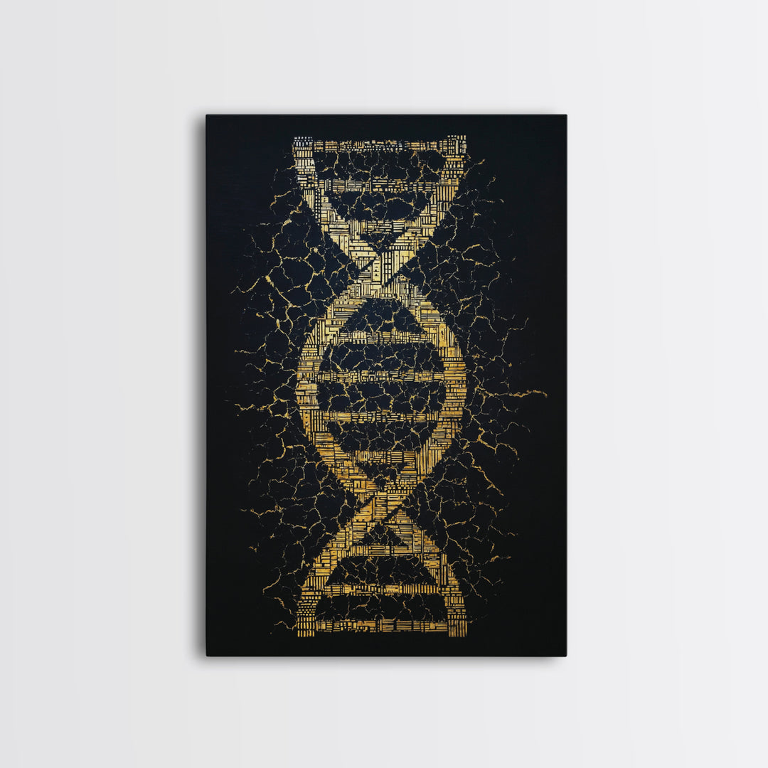 Golden Double Helix Genealogy Abstract Wall Art, Afrocentric Art, Black And Gold Art, Modern African Art Decor, Statement Wall Decor