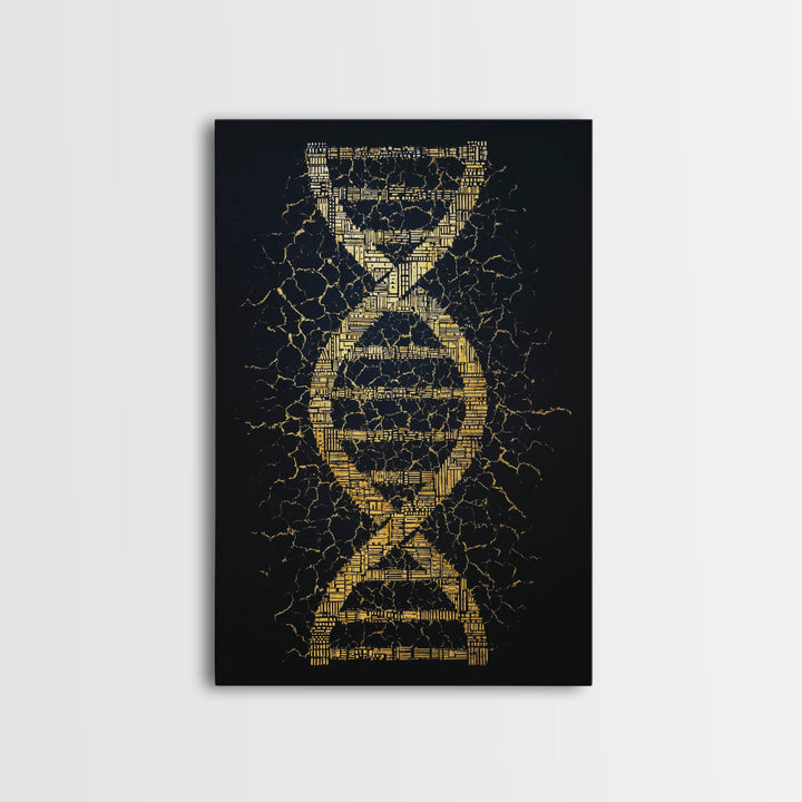 Golden Double Helix Genealogy Abstract Wall Art, Afrocentric Art, Black And Gold Art, Modern African Art Decor, Statement Wall Decor